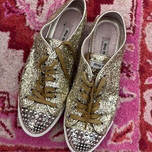 Miu Miu Gold Glitter Sneakers